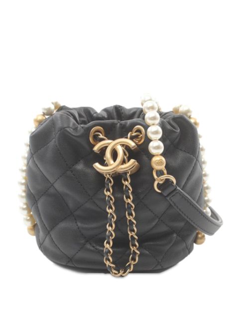 CHANEL 2021 Mini Calfskin About Pearls Drawstring bucket bag Women