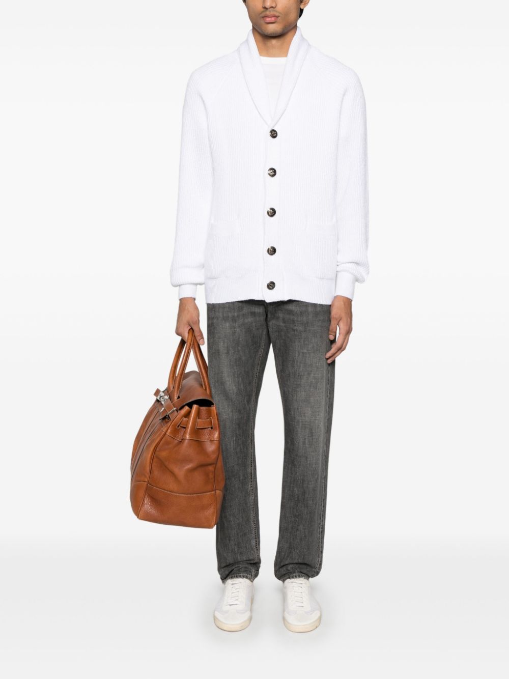 Brunello Cucinelli ribbed cardigan - White