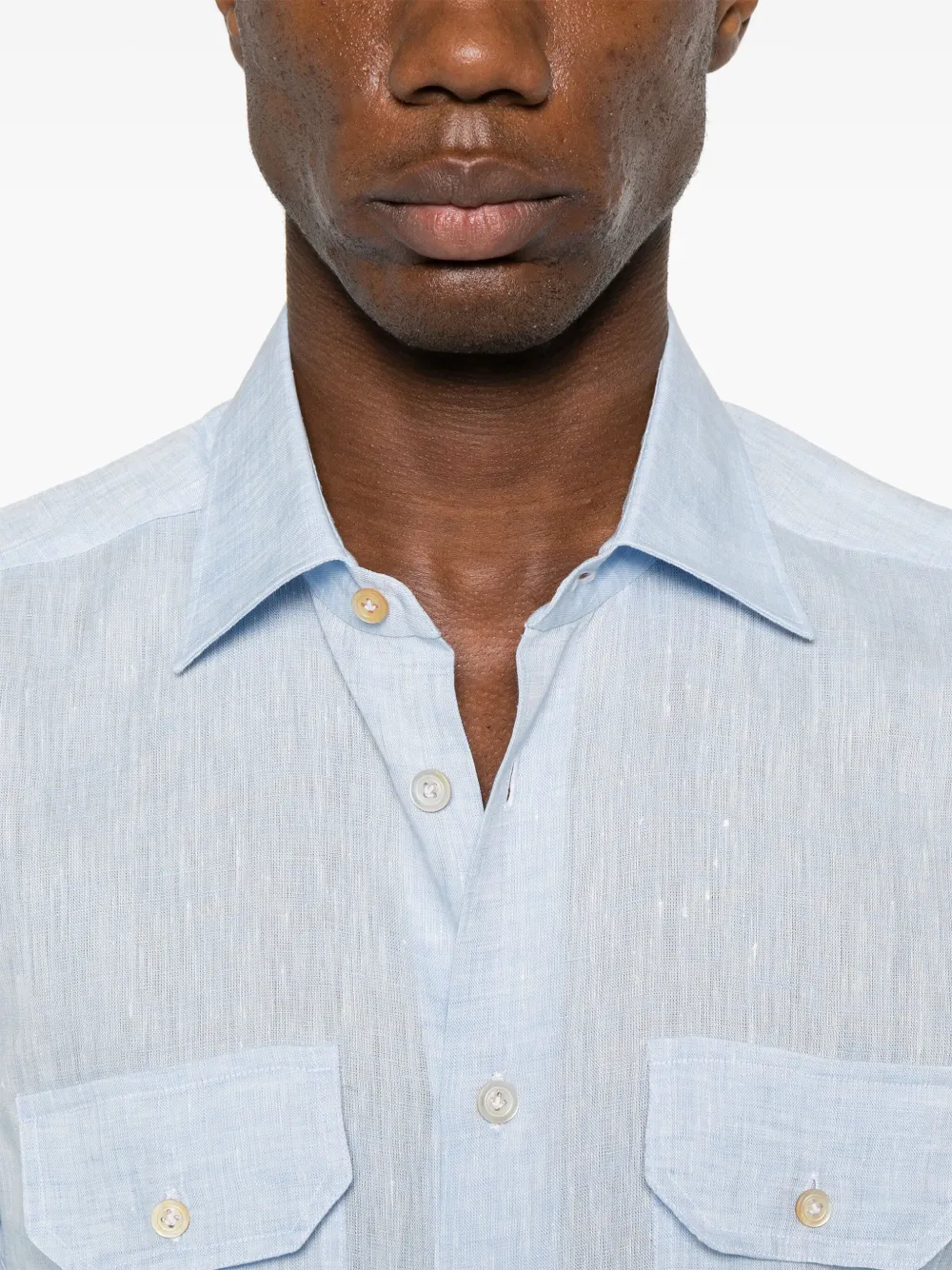 Kiton Linnen overhemd Blauw