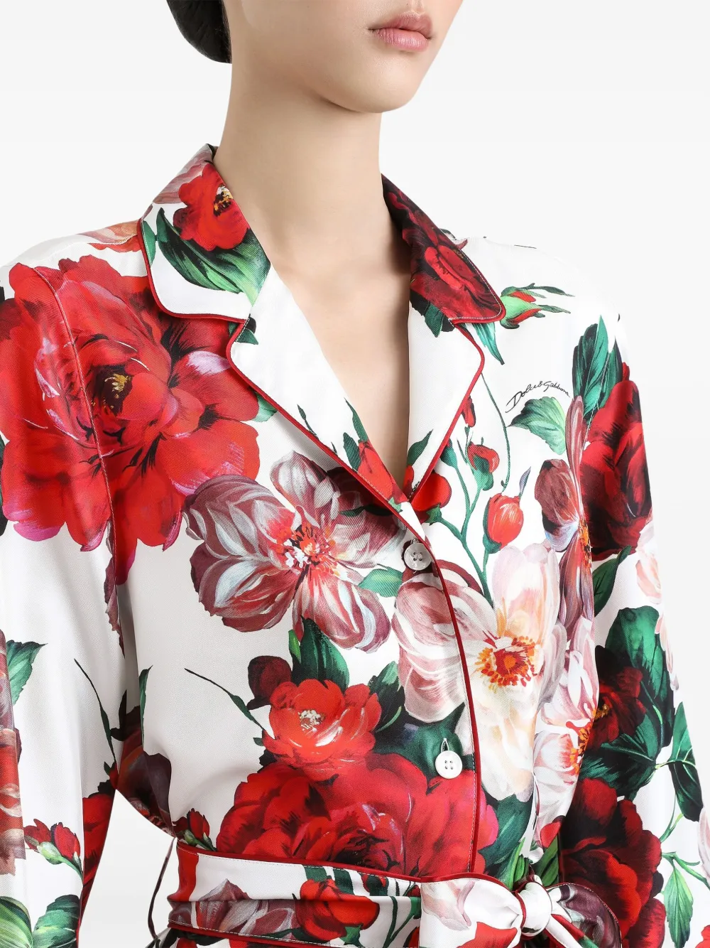Dolce & Gabbana Twill blouse met roosprint Wit