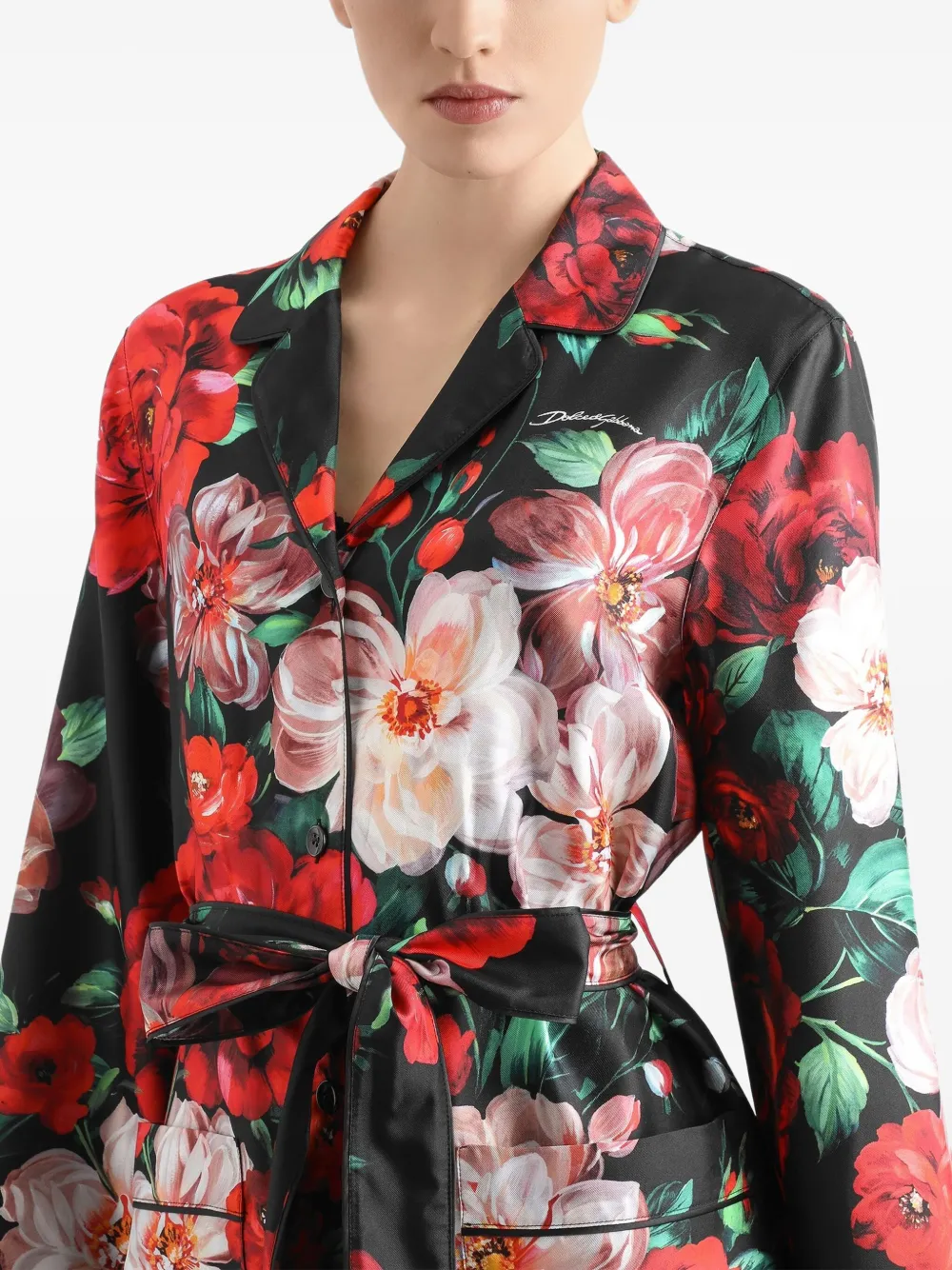 Dolce & Gabbana Twill blouse met roosprint Zwart