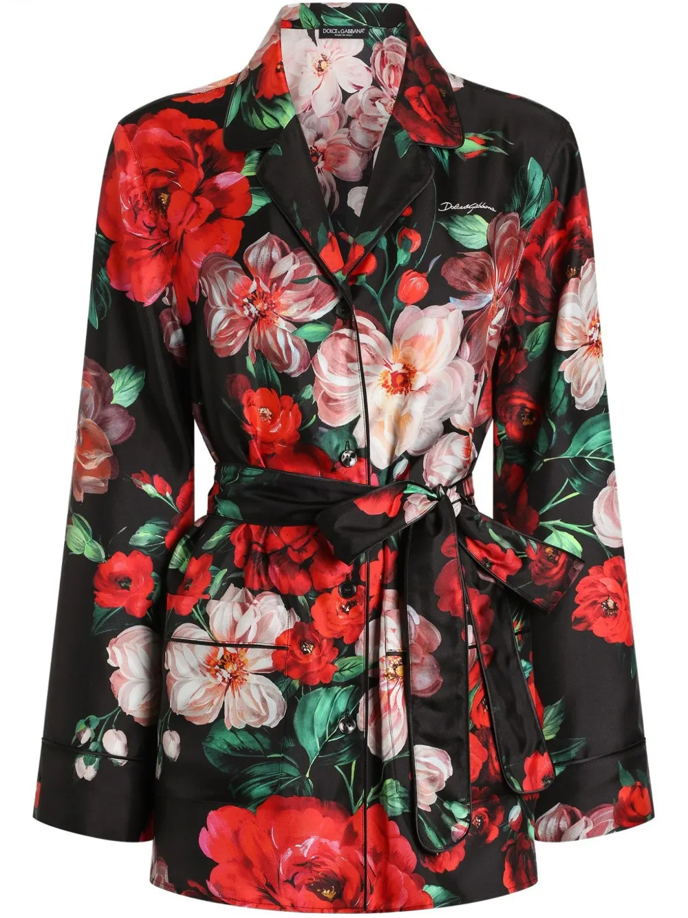 Dolce & Gabbana Twill blouse met roosprint Zwart