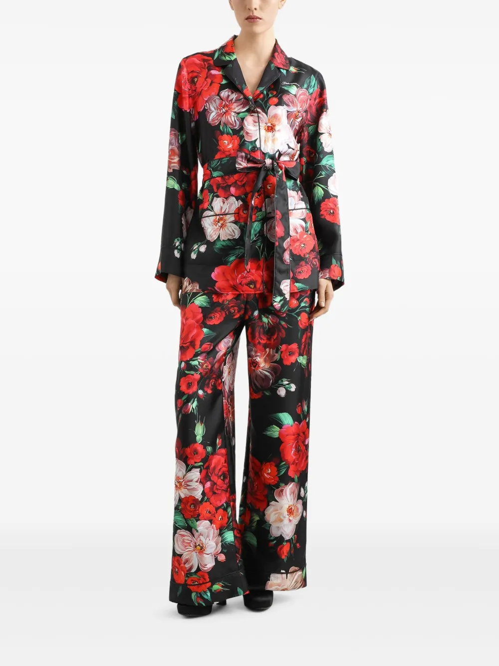 Dolce & Gabbana Rose-print twill shirt - Zwart