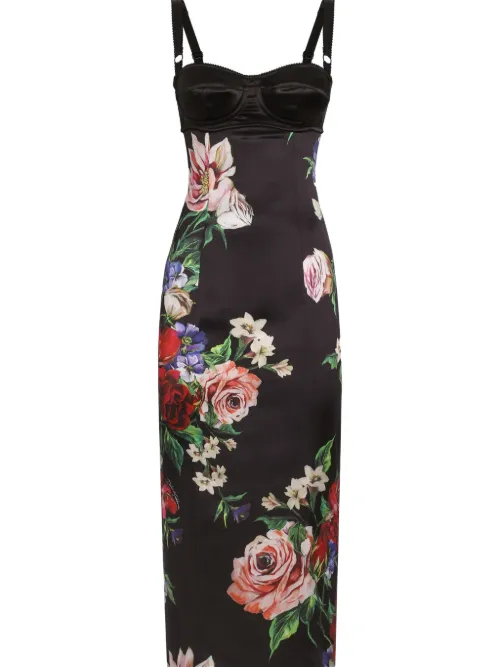 Robe mi-longue à fleurs - Dolce & Gabbana - Modalova