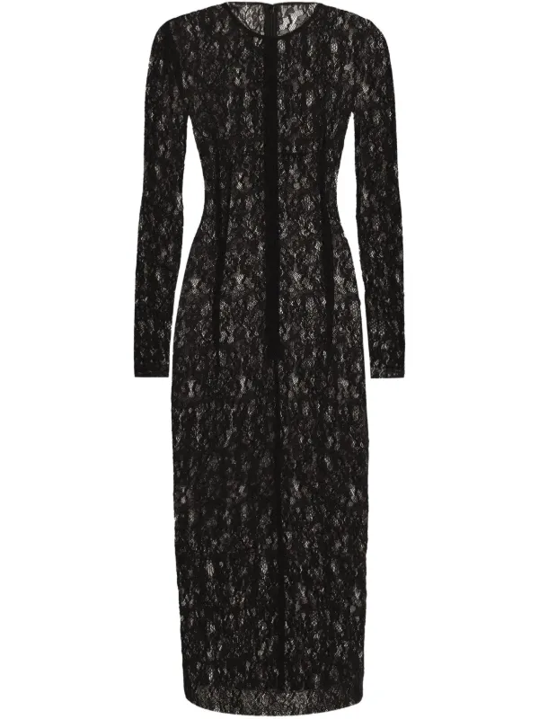 dolce & gabbana floral-lace midi dress Dolce & Gabbana Silver Floral Lace Midi Dress – AmeOro main image 1