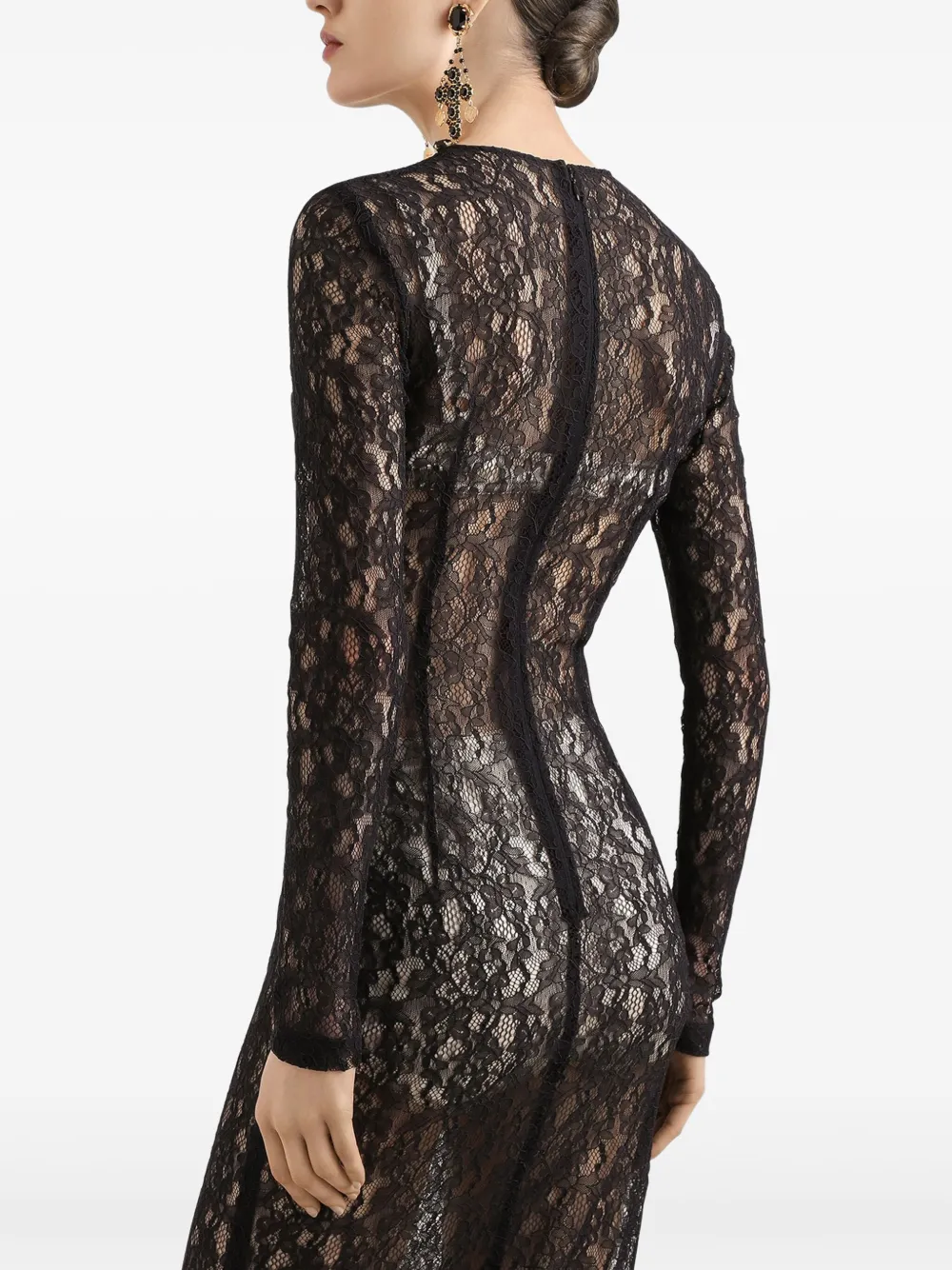 Dolce & Gabbana Midi-jurk met bloemenkant Zwart