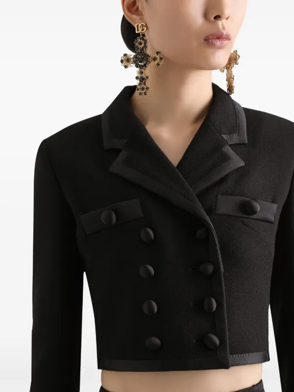 ジャケット DOLCE&GABBANA CROPPED DOUBLE-BREASTED BLACK JACKET Cropped double-breasted wool tuxedo jacket in Black for