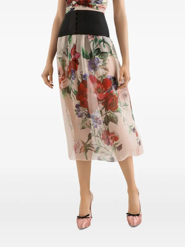 色艶【Dolce & Gabbana】フローラルプリント ロンゲットスカート Printのウィメンズ フローラルプリント サテン ロンゲット