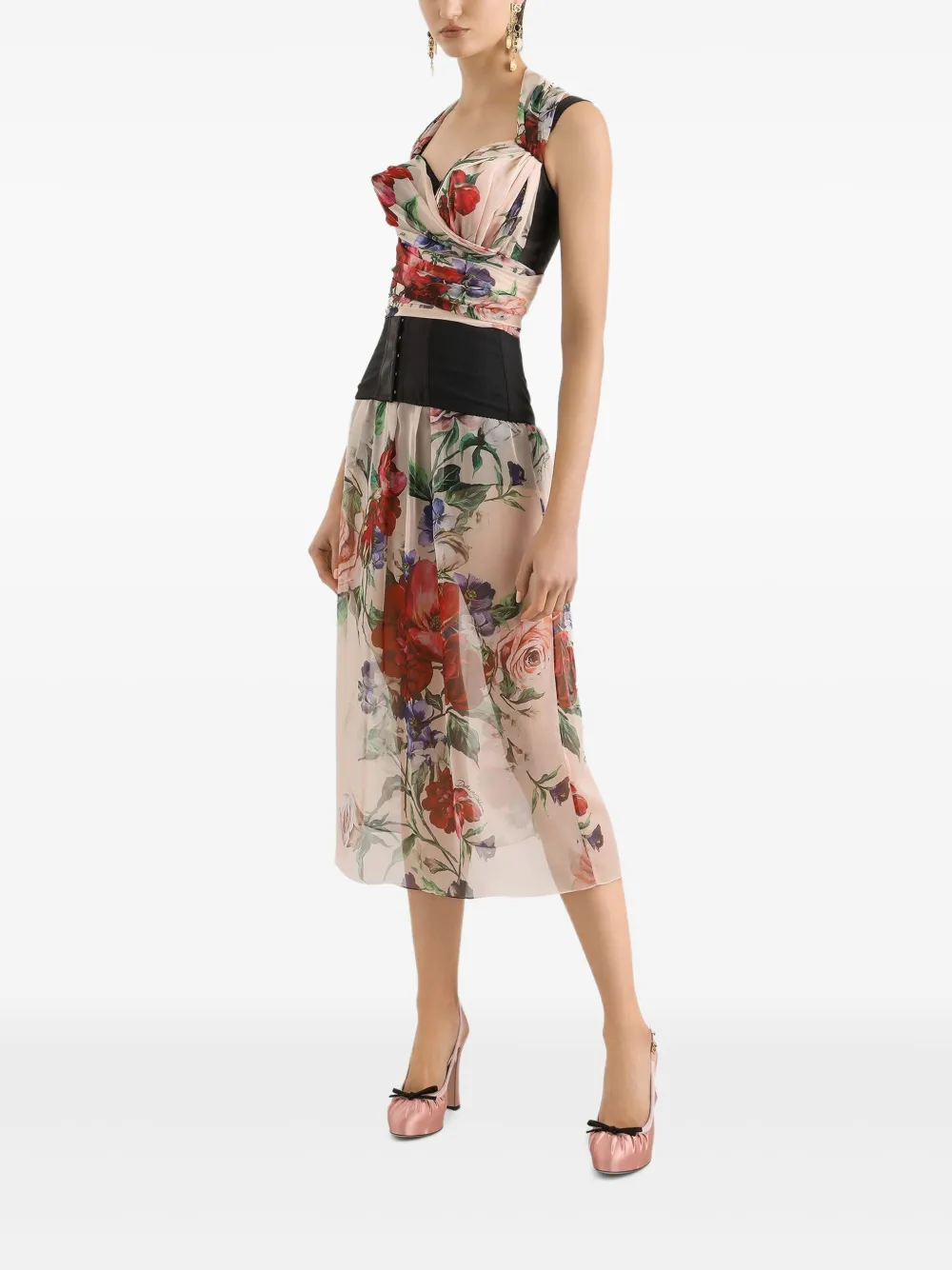 Dolce & Gabbana Midi-jurk met bloemenprint - Beige