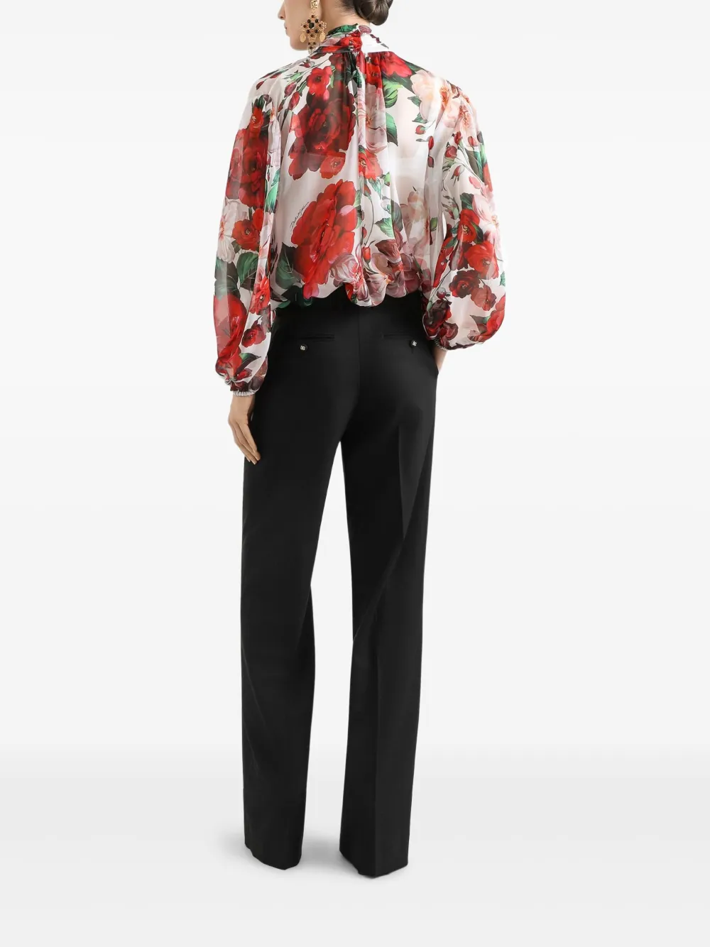Dolce & Gabbana Chiffon blouse met roosprint Wit