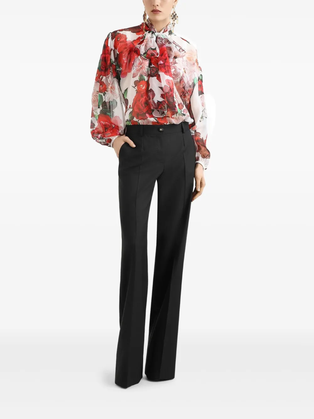 Dolce & Gabbana Rose-print chiffon blouse - Wit