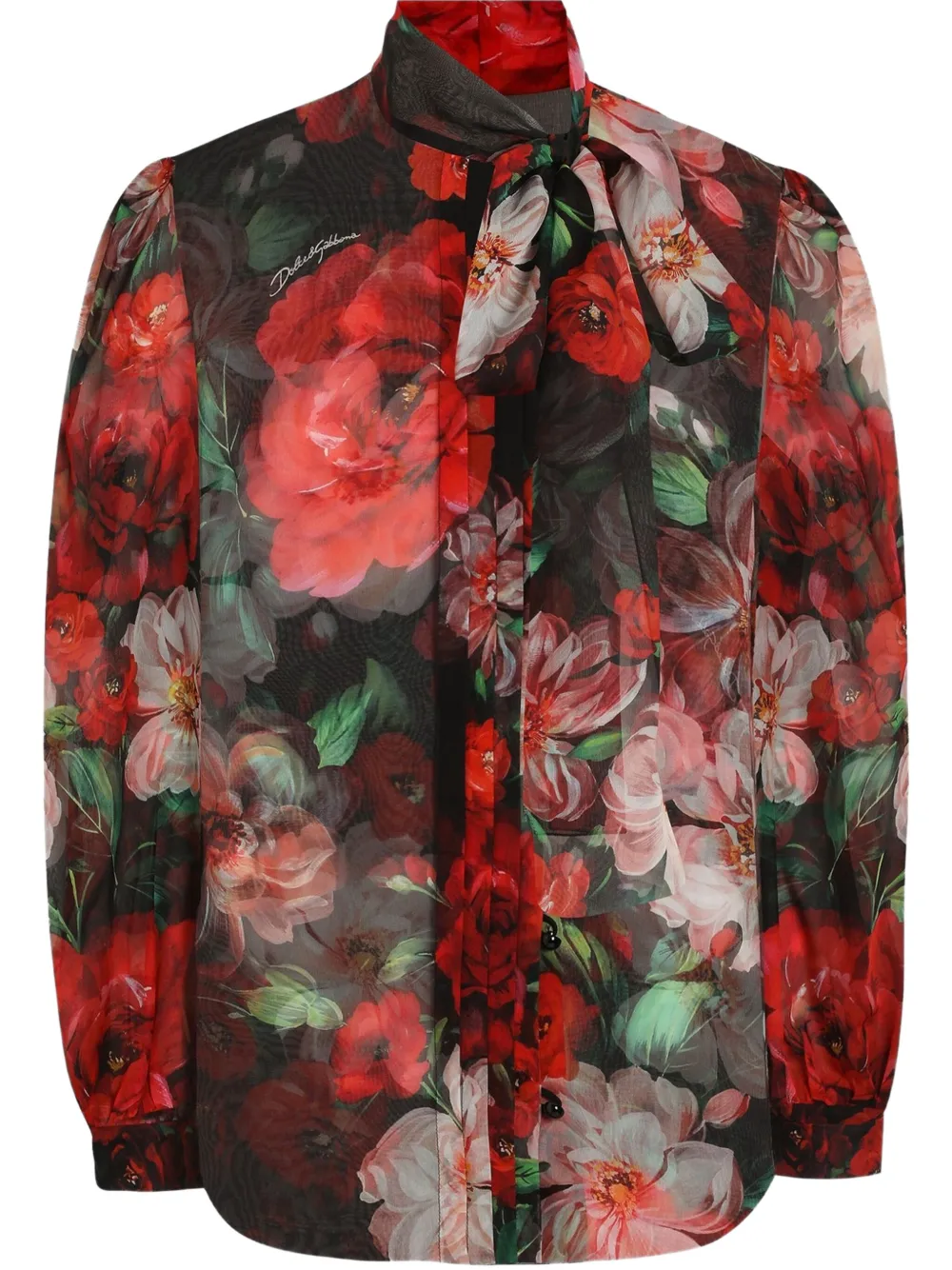 Dolce & Gabbana Chiffon blouse met roosprint Zwart