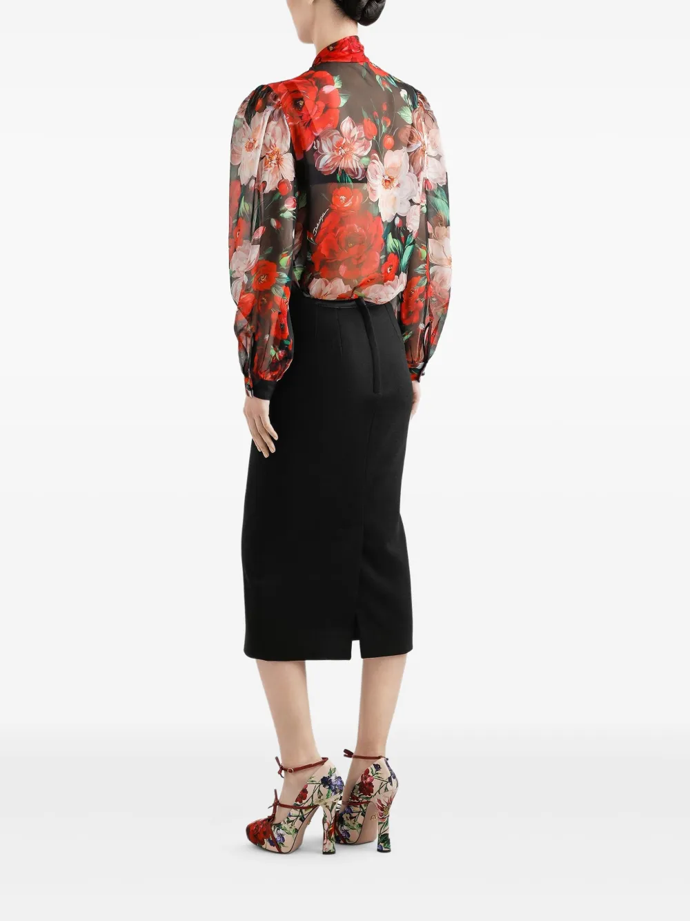 Dolce & Gabbana Chiffon blouse met roosprint Zwart