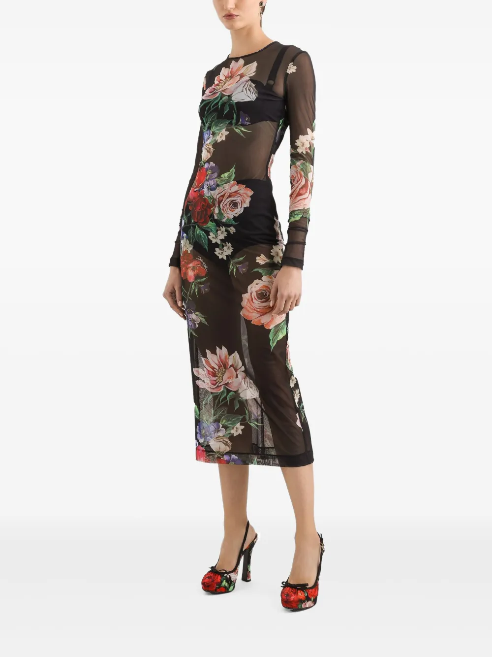 Dolce & Gabbana floral-print midi dress - Zwart