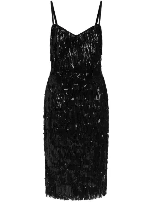 dolce and gabbana black sequin dress Dolce & Gabbana Exclusive Black Sequin Midi Dress with Embellished Str Sellier