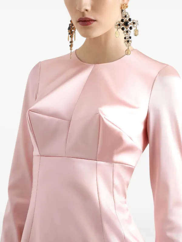 round neck satin dress Pink Round Neck Short Sleeve Satin Mini Dress
