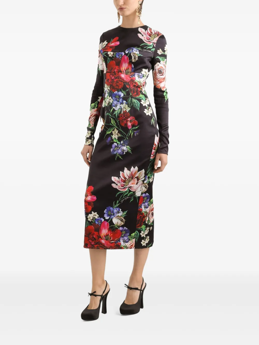 Dolce & Gabbana floral-print midi dress - Zwart