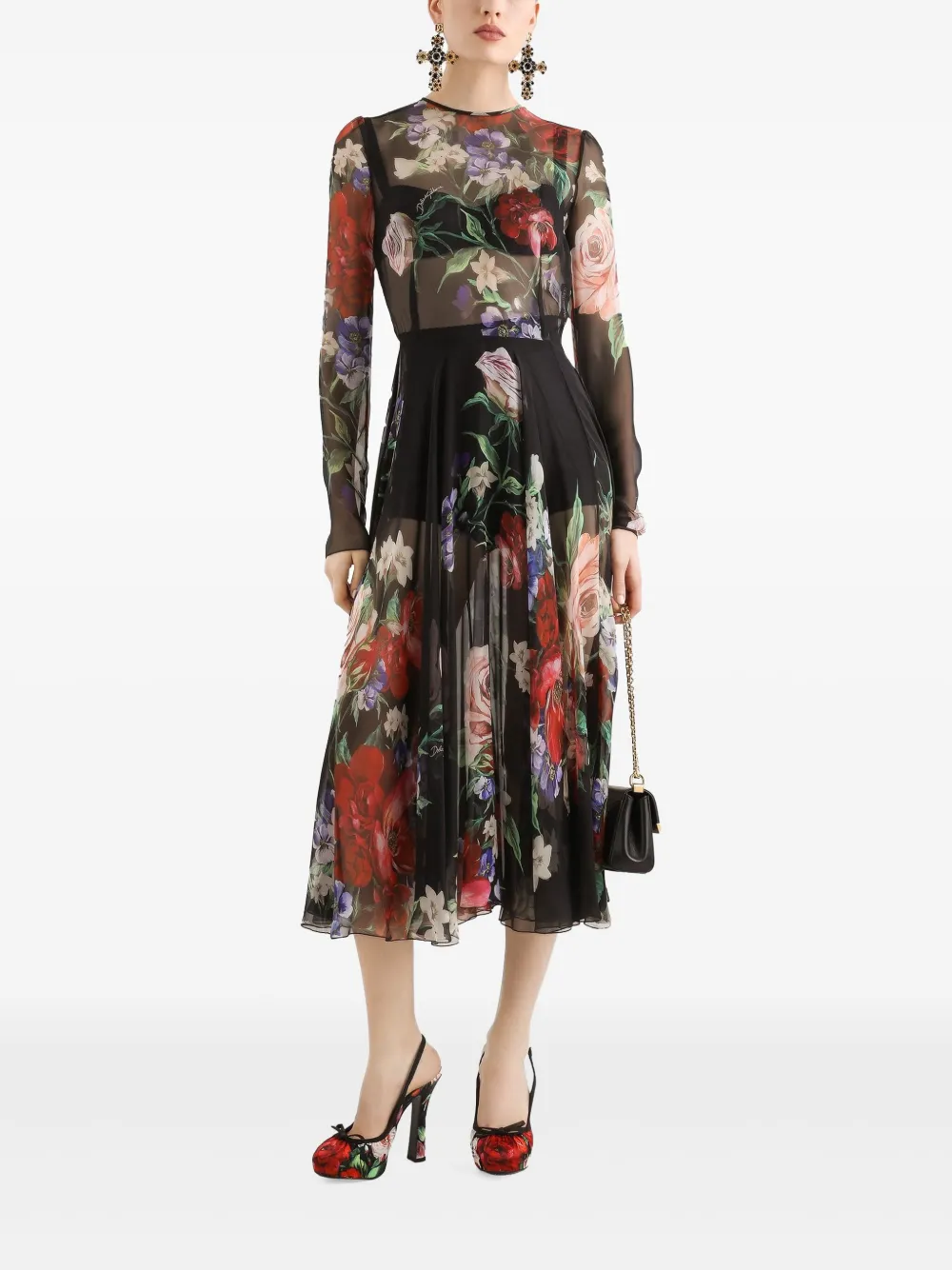 Dolce & Gabbana Midi-jurk met bloemenprint - Zwart