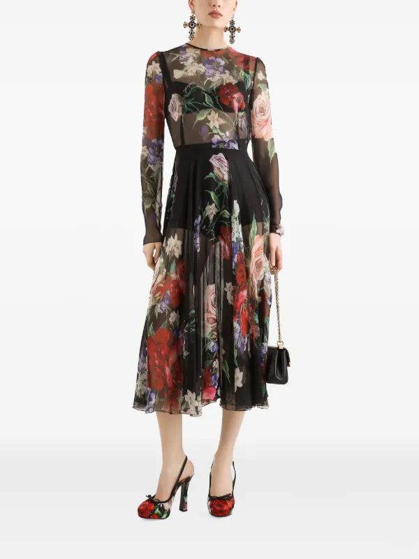 Dolce & Gabbana floral-print Midi Dress | Black | FARFETCH