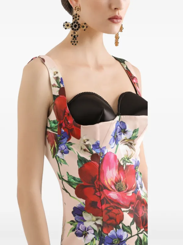 Dolce & Gabbana フローラルドレス Dolce & Gabbana - Pink Flower Print Silk Crewneck Dress
