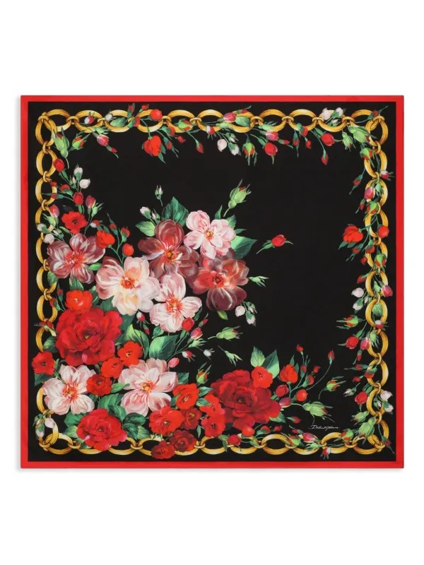 DOLCE&GABBANA ドルガバ ローズプリント シルク製 スカーフ Dolce & Gabbana ローズプリント スカーフ | ブラック | FARFETCH JP