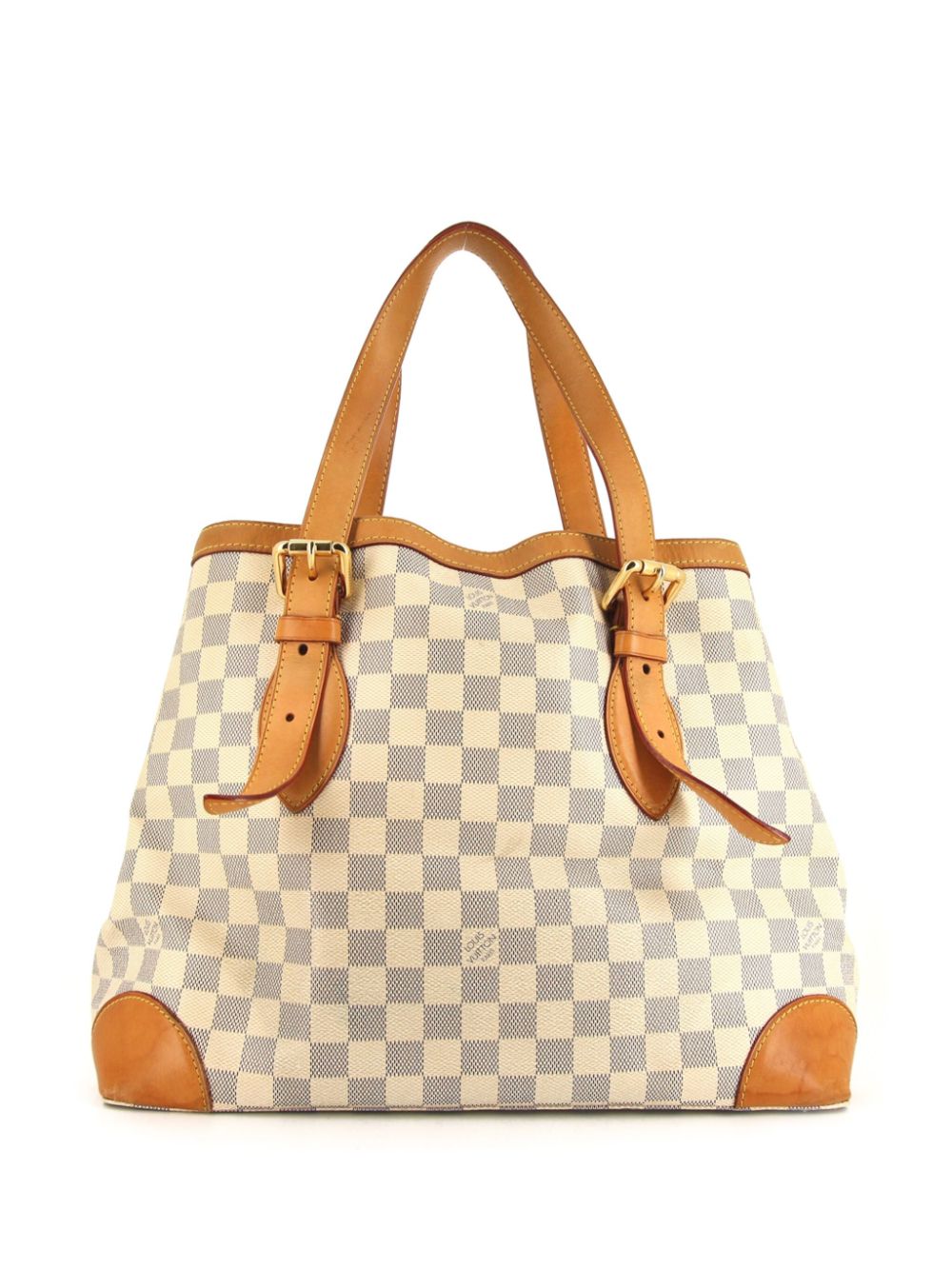 Louis Vuitton Pre-Owned Louis Vuitton Hampstead shopping bag in azur damier canvas and natural leather - Beige