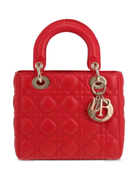 Christian Dior Dior Lady Dior small model handbag in red leather cannage Women