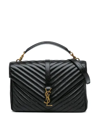 Saint Laurent Pre Owned 2016 Large Calfskin Monogram Chevron College Satchel Black FARFETCH AE