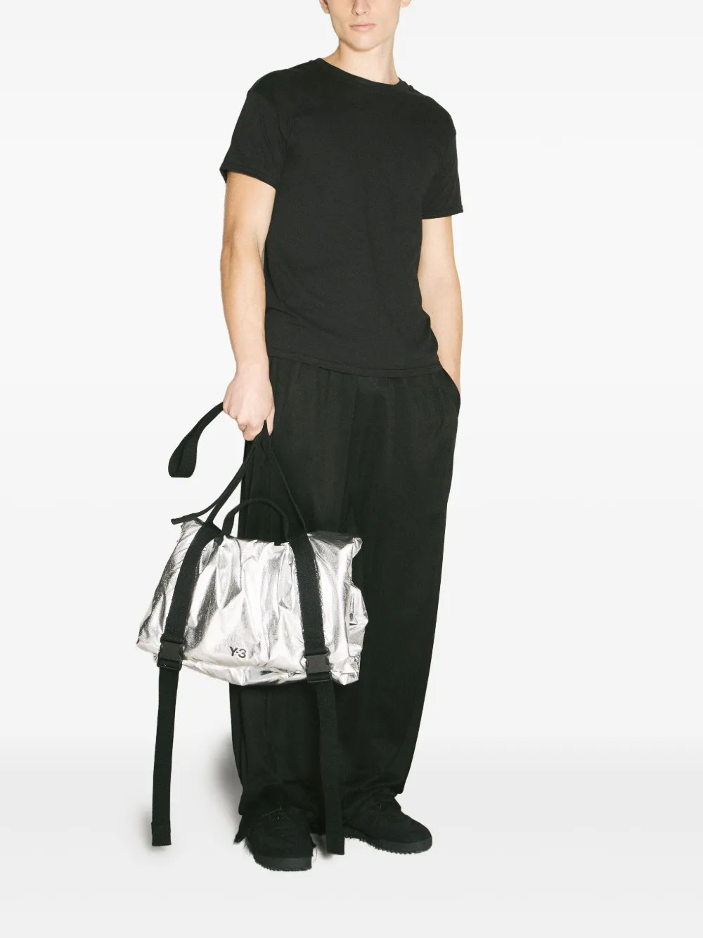 Shop Y-3 Metallic-finish Bag In Silber