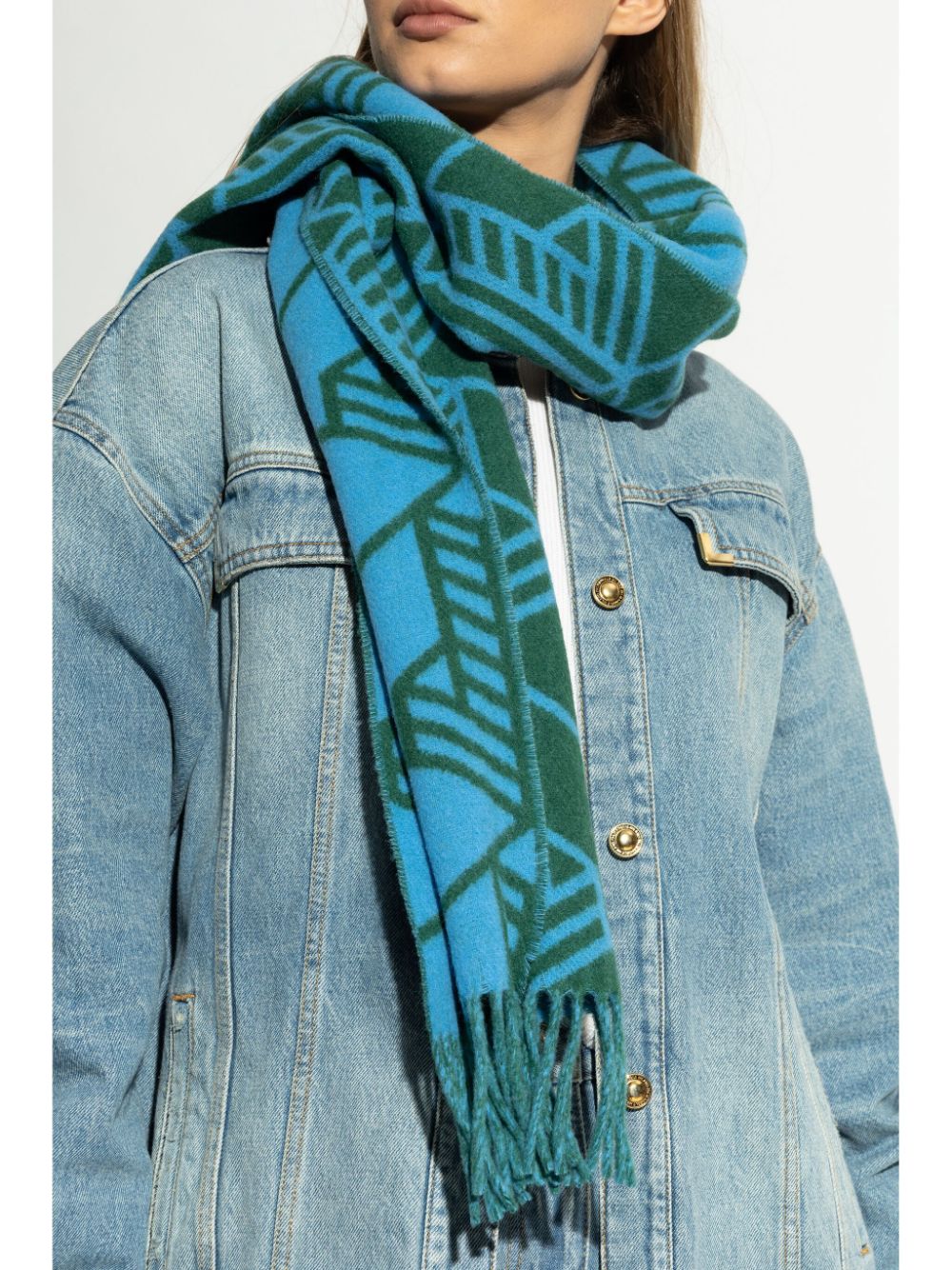 Lacoste logo-jacquard scarf - Groen