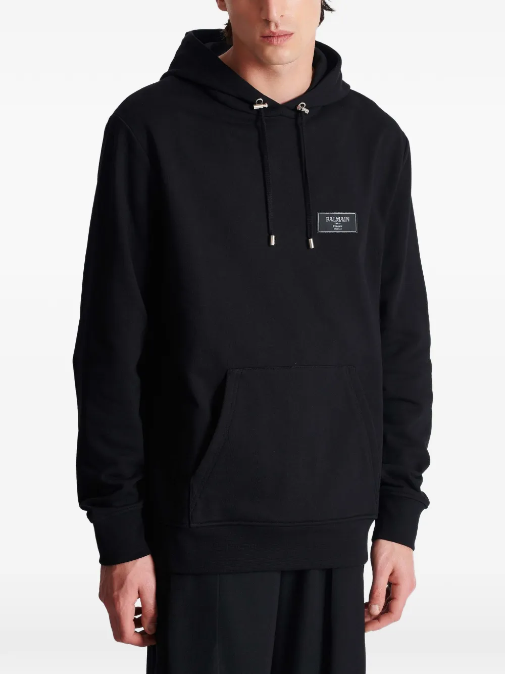 Balmain Logo-patch Hoodie in Black, view 5