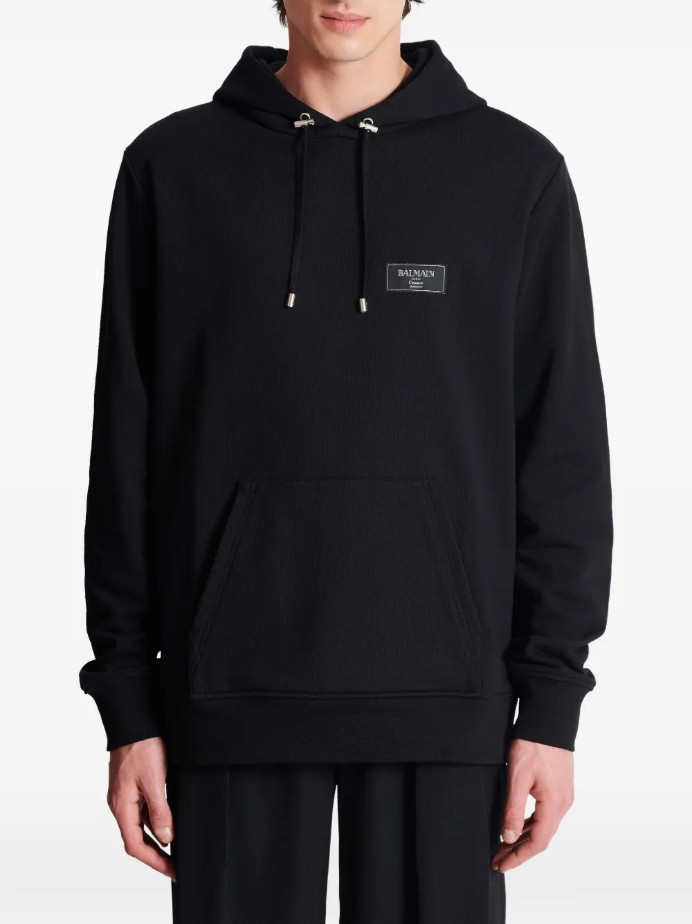 Balmain Logo-patch Hoodie in Black, view 4