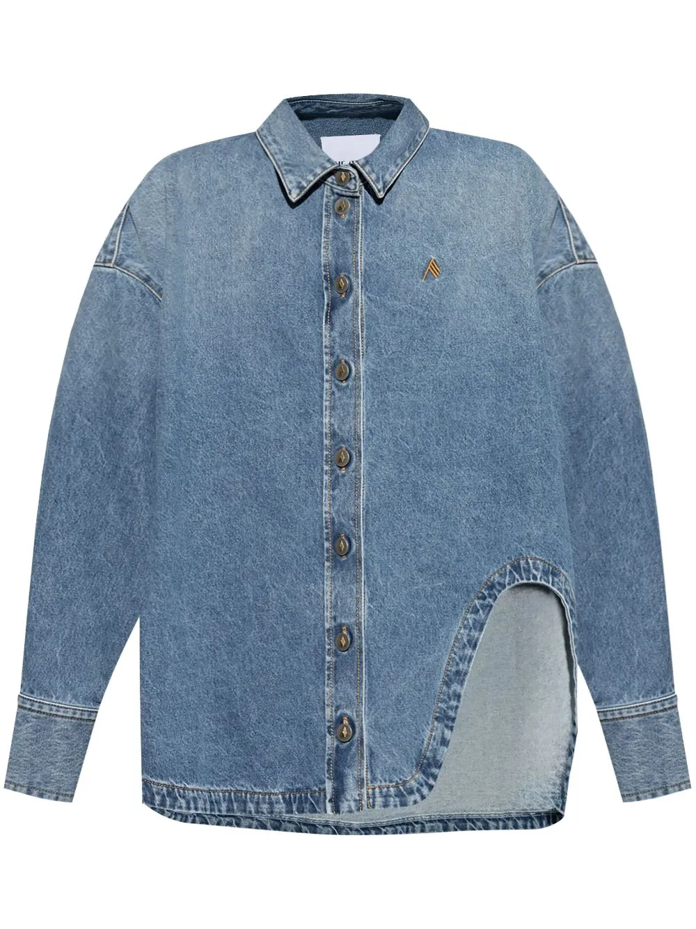 Attico Oversized Embroidered Denim Shirt In Blue