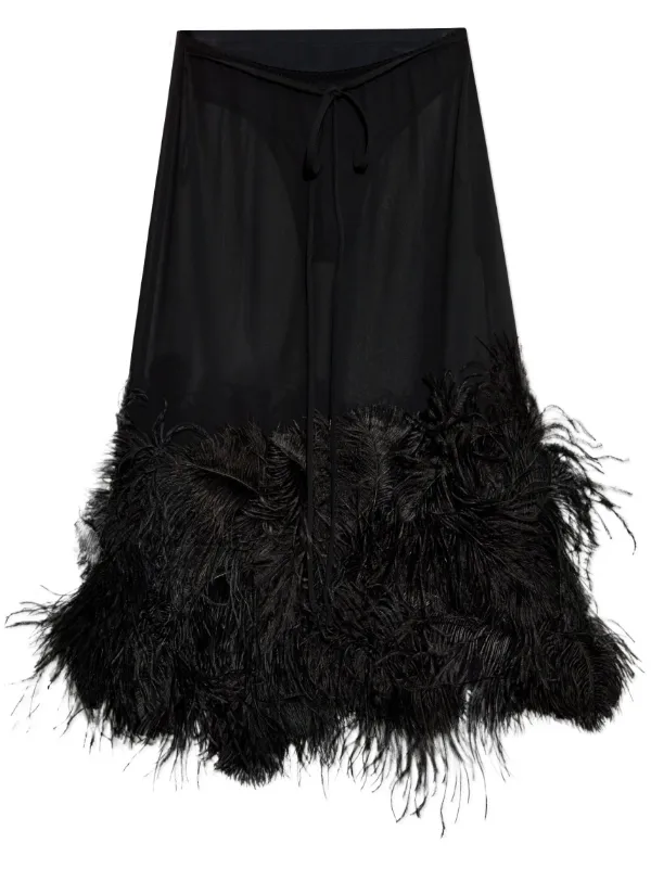 The Attico Feather-trim Midi Skirt in Black