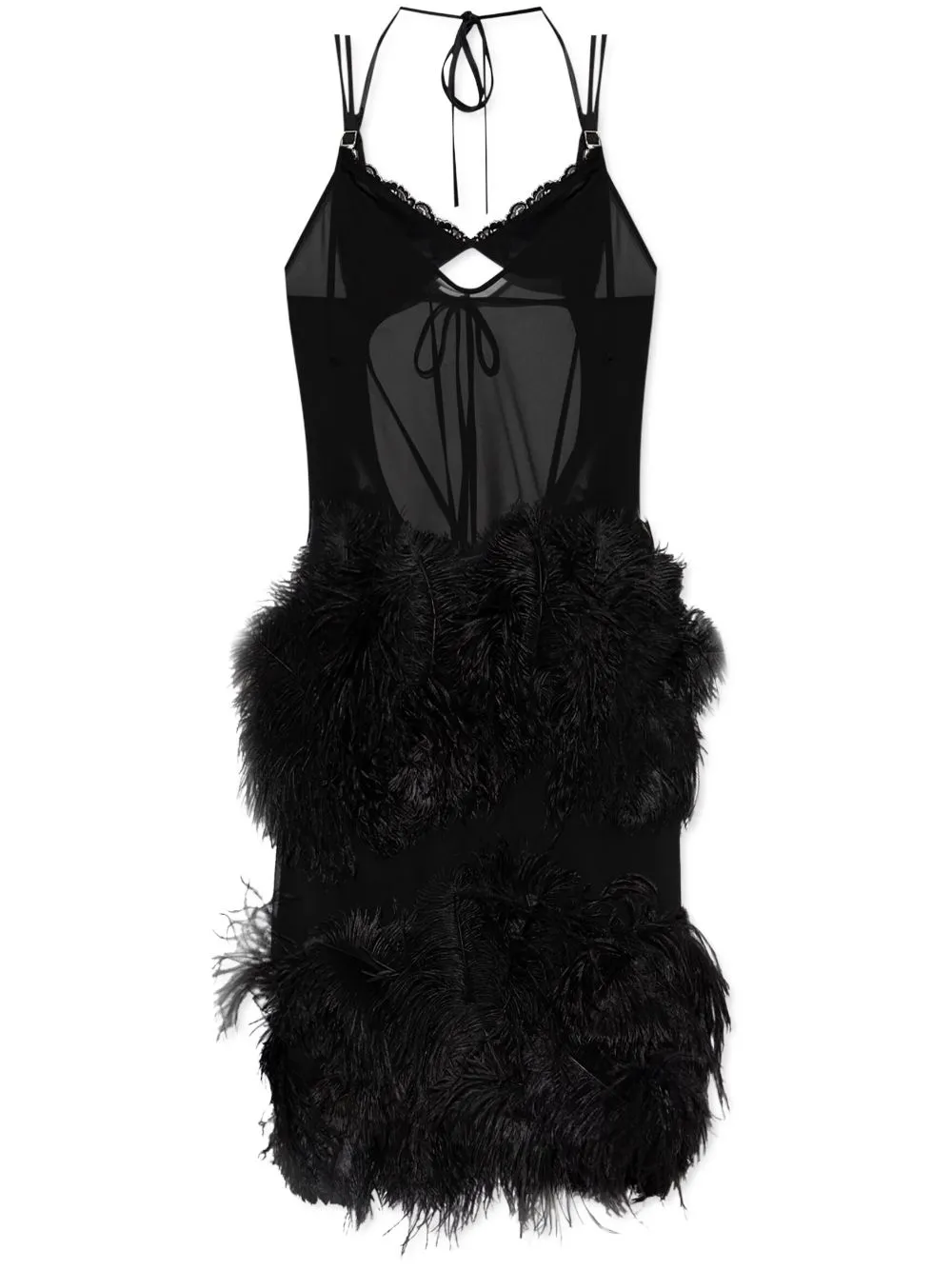 Attico Feather-trim Midi Dress In Black