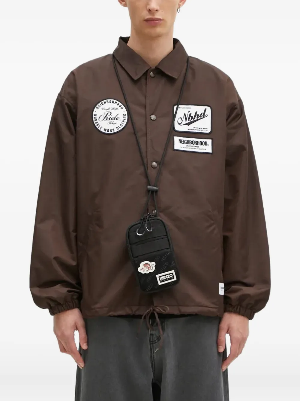 Neighborhood logo-patch shirt jacket - Marrone