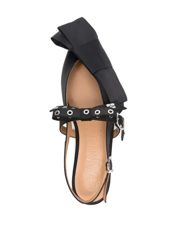 GANNI Big Bow スリングバック フラットシューズ | ブラック | FARFETCH JP 