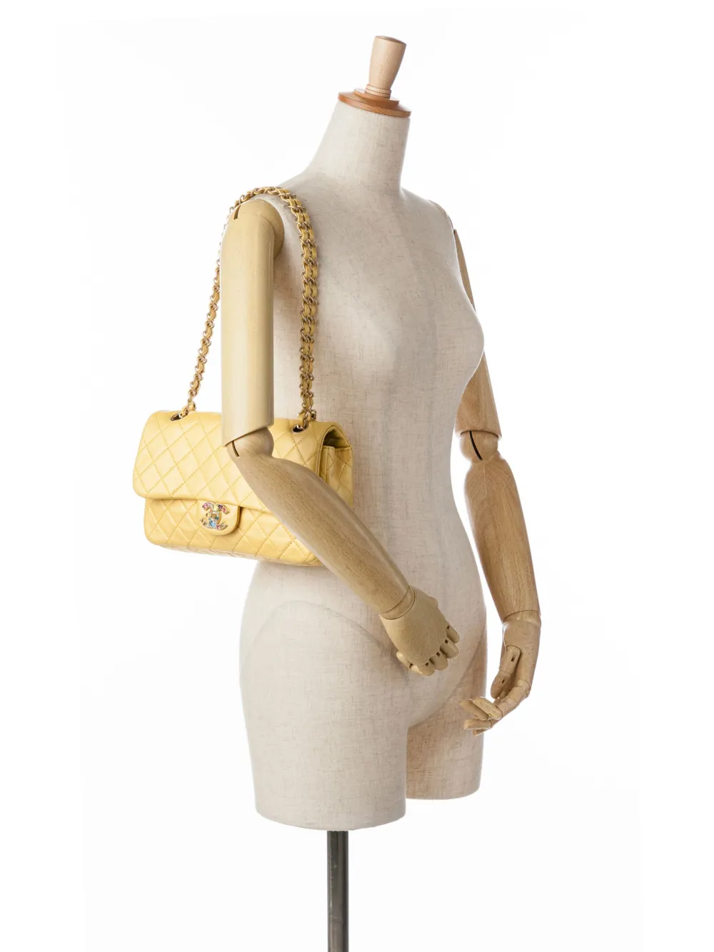 CHANEL Pre-Owned 2010-2011 Medium Quilted Metallic Lambskin Precious Jewel Single Flap shoulder bag - Geel