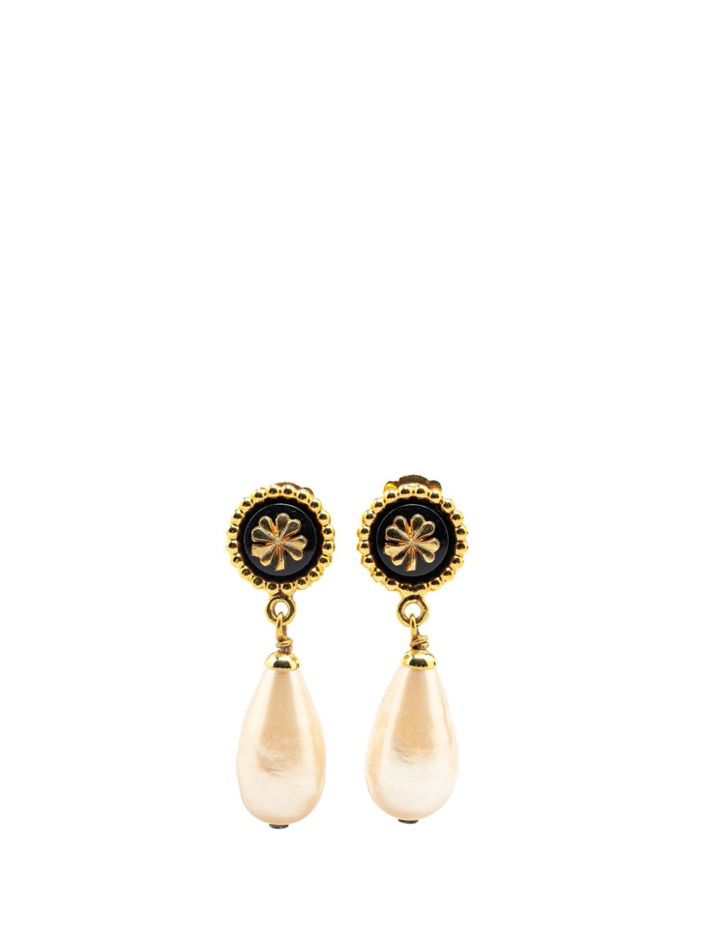 1980-1990 Gold Plated Clover Faux Pearl Drop costume earrings