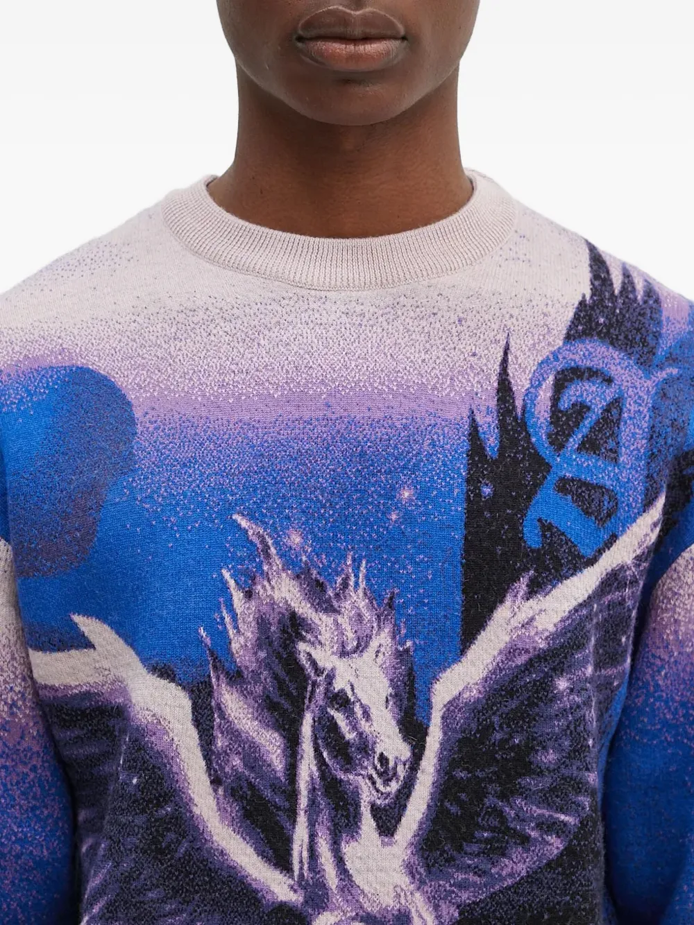 Aries Trui met Pegasus-print en ronde hals Paars
