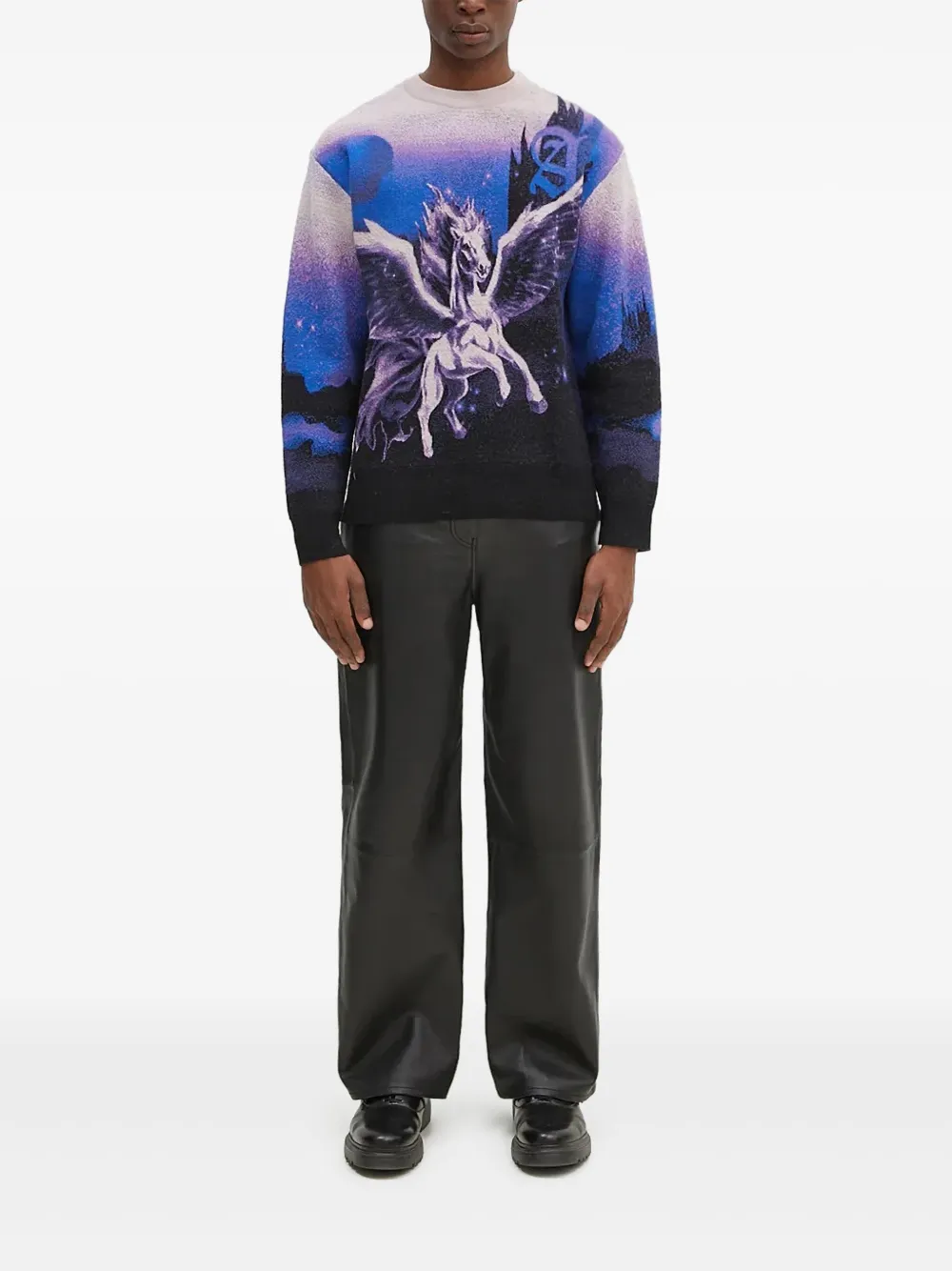 Aries pegasus-print crew-neck sweater | Purple | Image 1