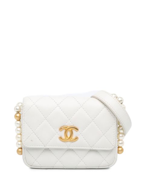 HOT SALE CHANEL 2021 Quilted Lambskin About Pearls Card Holder On Chain crossbody bag Women