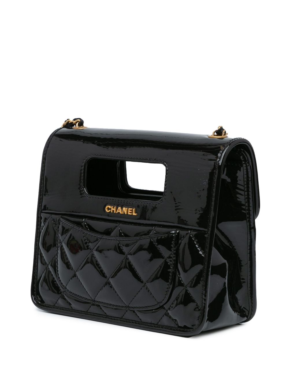 CHANEL 2021-2024 Mini Quilted Patent Graphic Catch Flap satchel Women