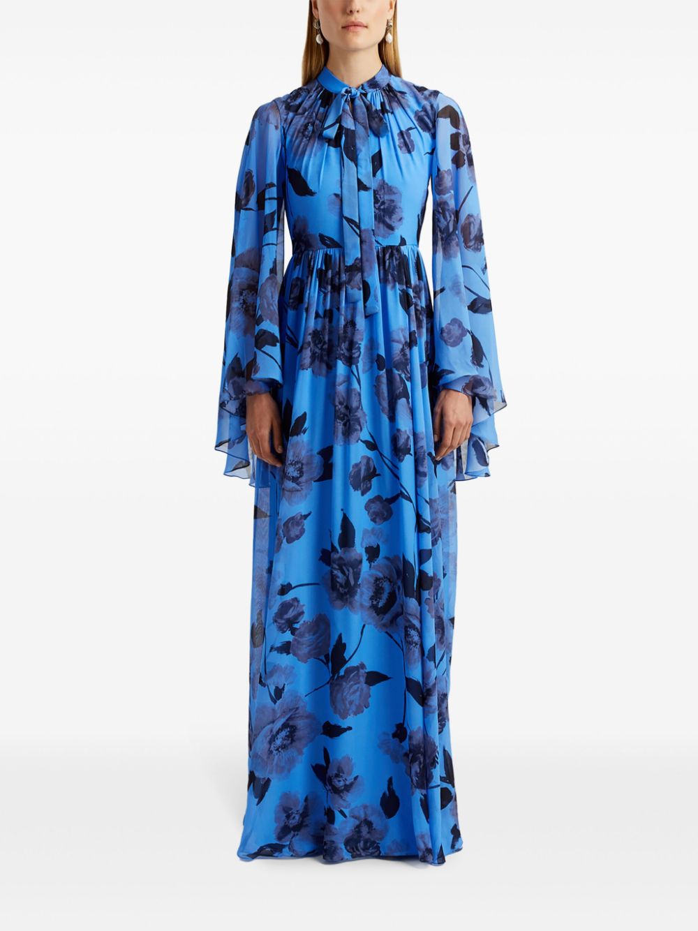 ERDEM Avondjurk met print en lange mouwen - Blauw