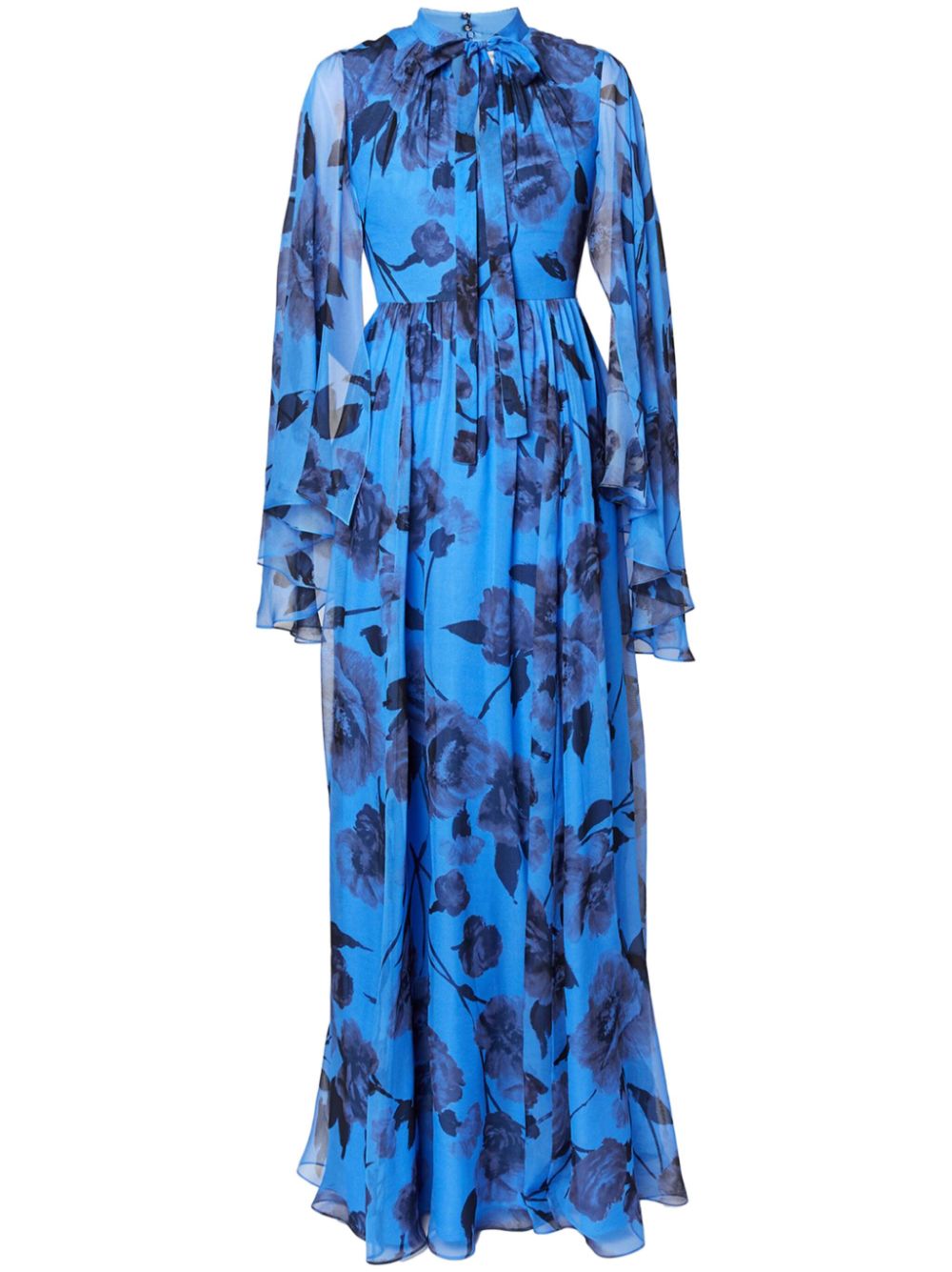 printed long-sleeve gown