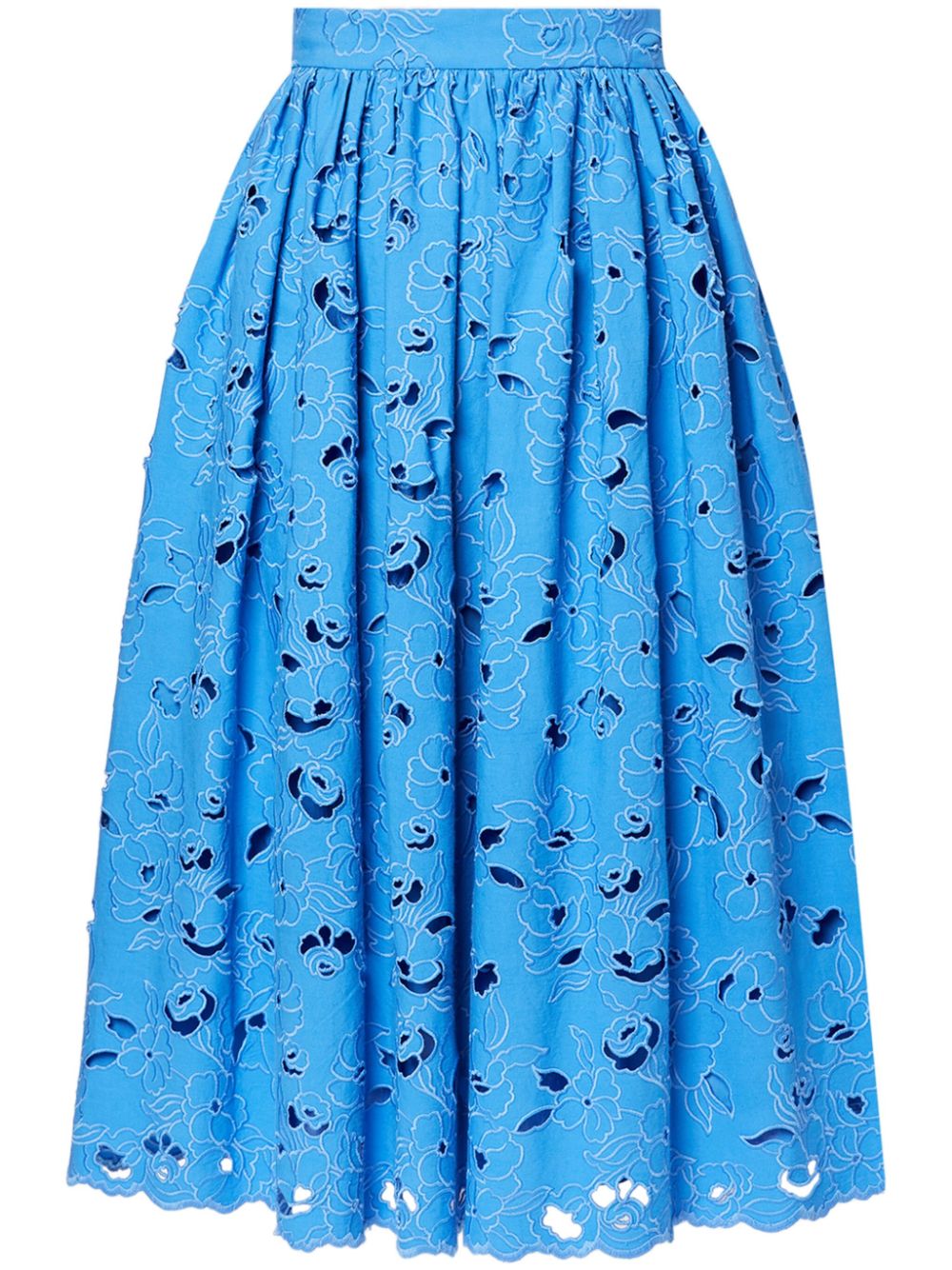 ERDEM floral-embroidered midi skirt - Blue