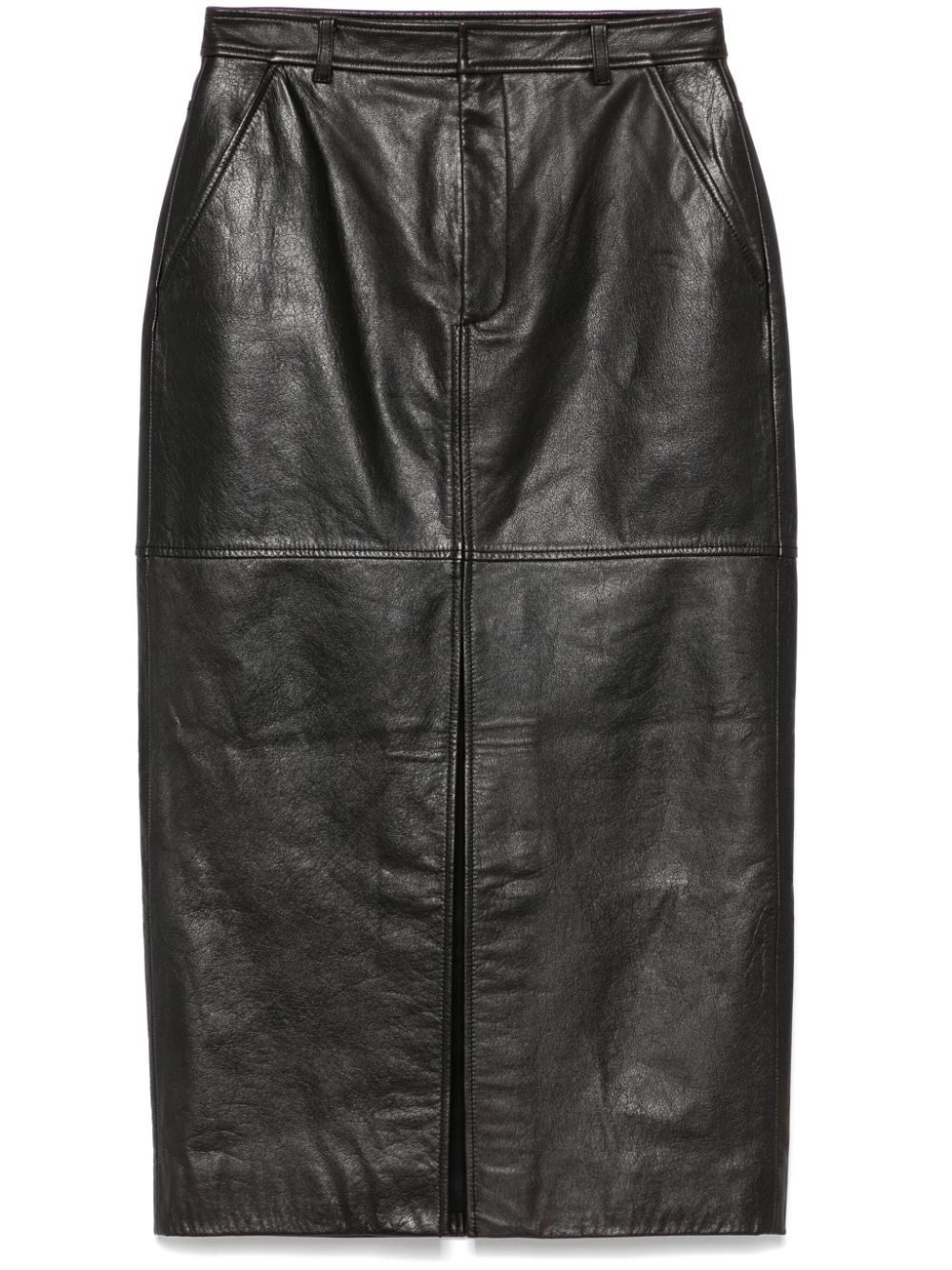 Self-Portrait leather midi skirt – Black