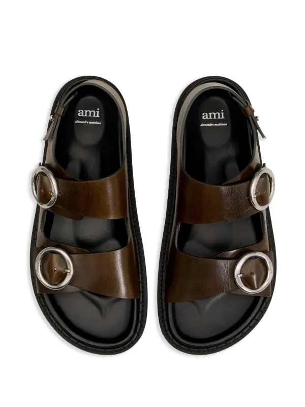AMI Paris Leather Sandals | Brown | FARFETCH