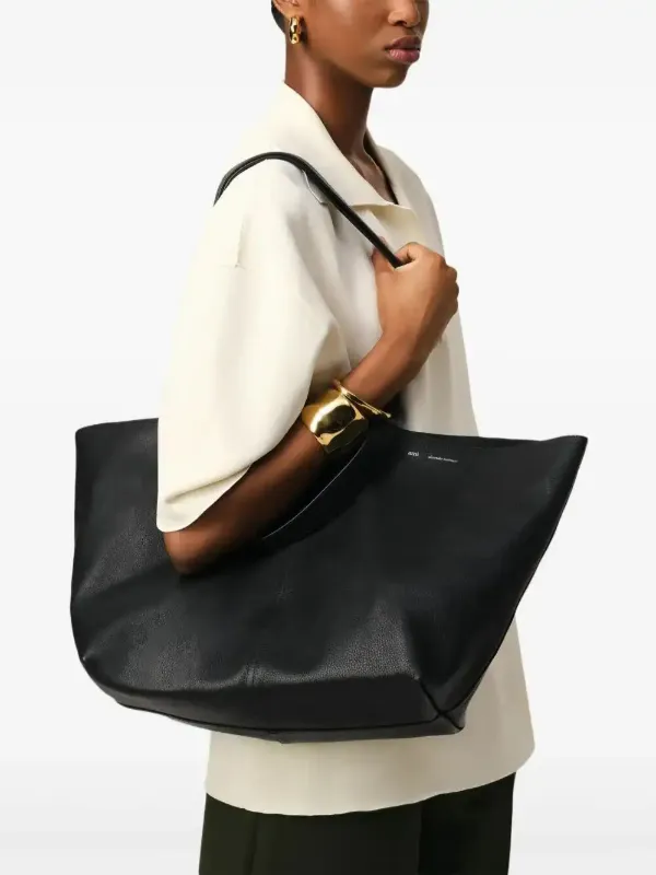 AMI Paris Midi Leather Tote Bag | Black | FARFETCH