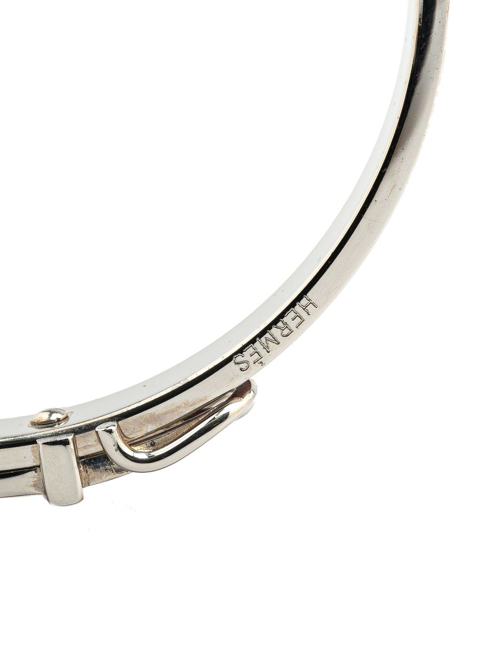 Hermes 20th Century Palladium Plated Leather Belt Buckle Bangle costume bracelet Women